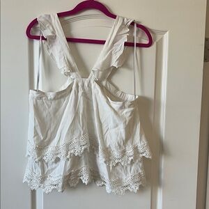Lovers + Friends White Crochet Trim Crop Top